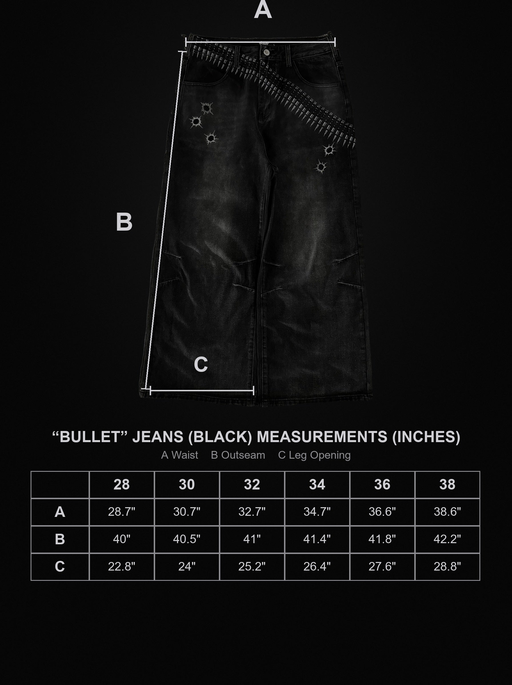 1400-bullet-jeans-black size chart