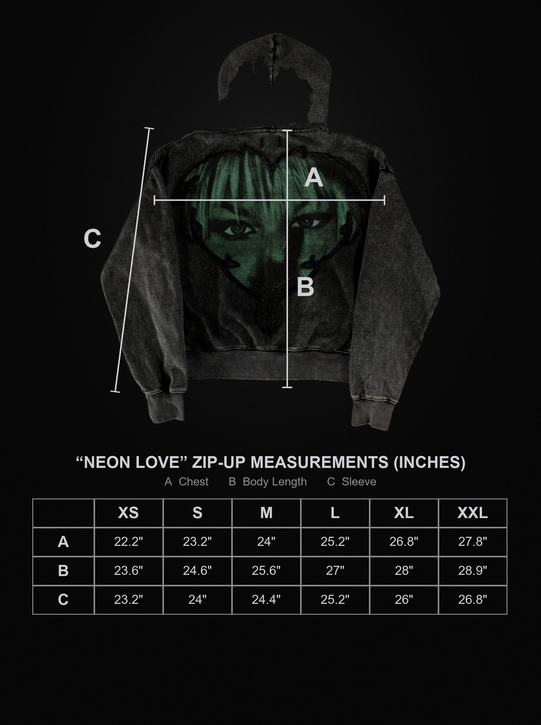 1400-green-heart-zip size chart