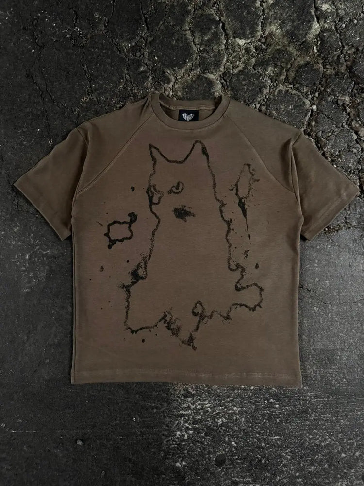 “Cat” T-Shirt (Coffee) - pholoh