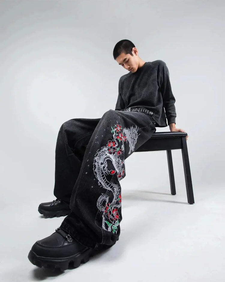 "Dragon" Jeans (Black) - pholoh