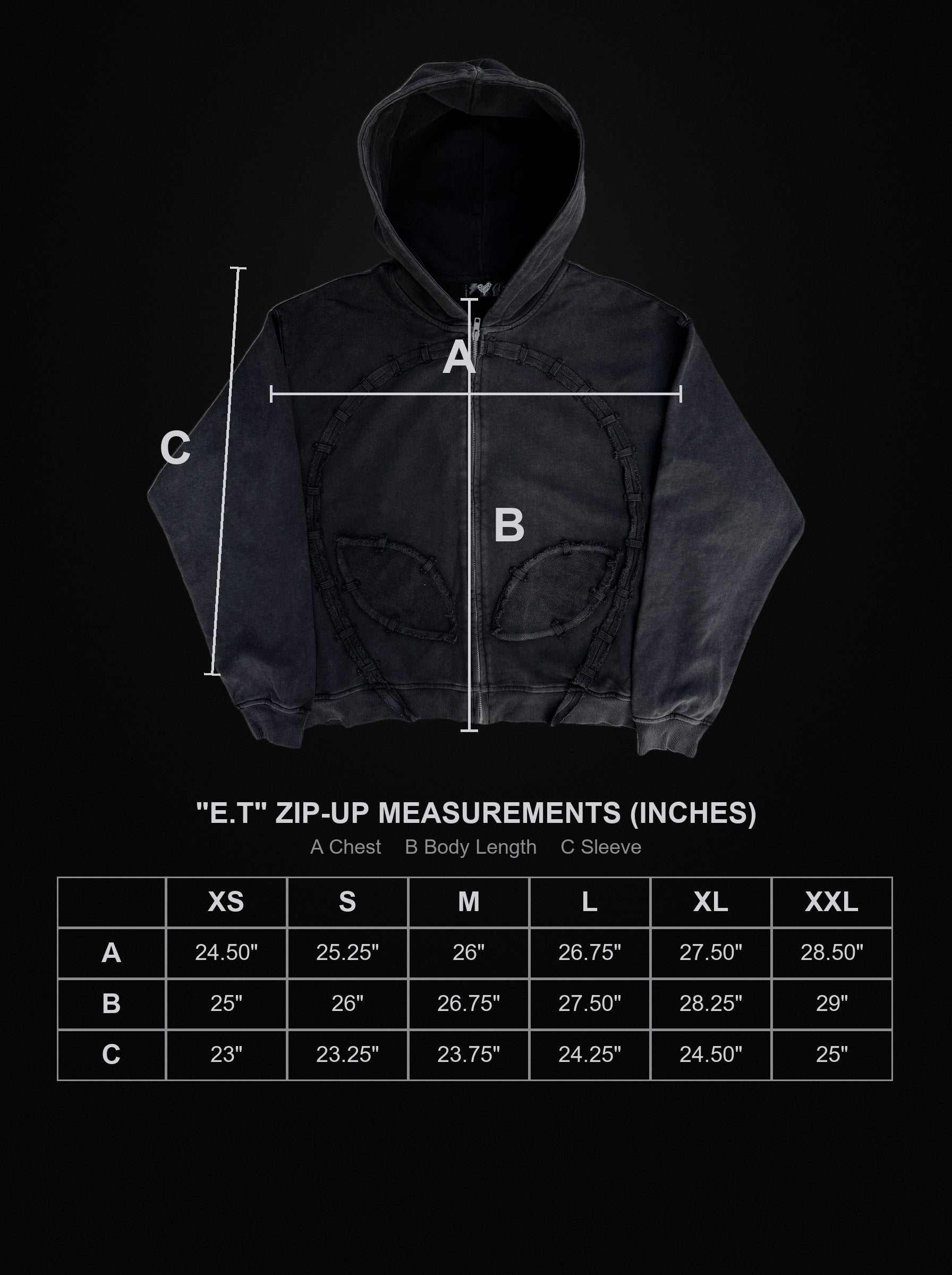 e-t-zip-up size chart