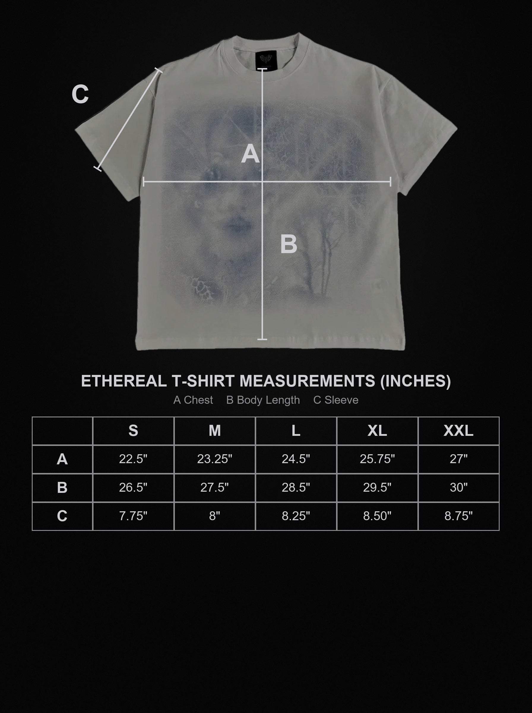 ethereal-t-shirt size chart