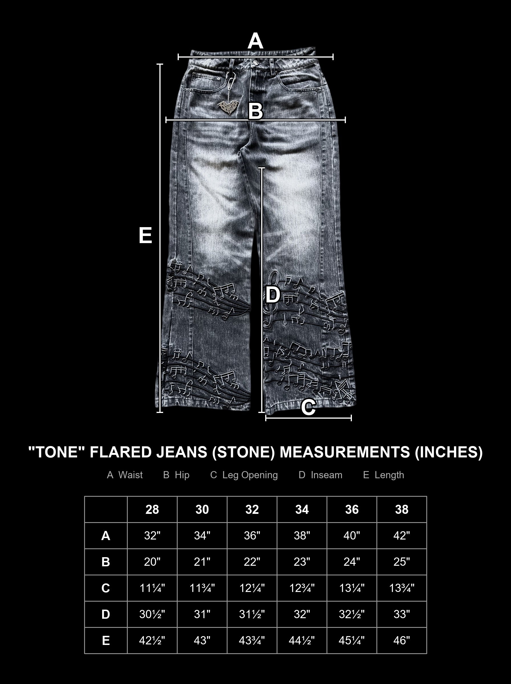flared-music-jeans-stone size chart