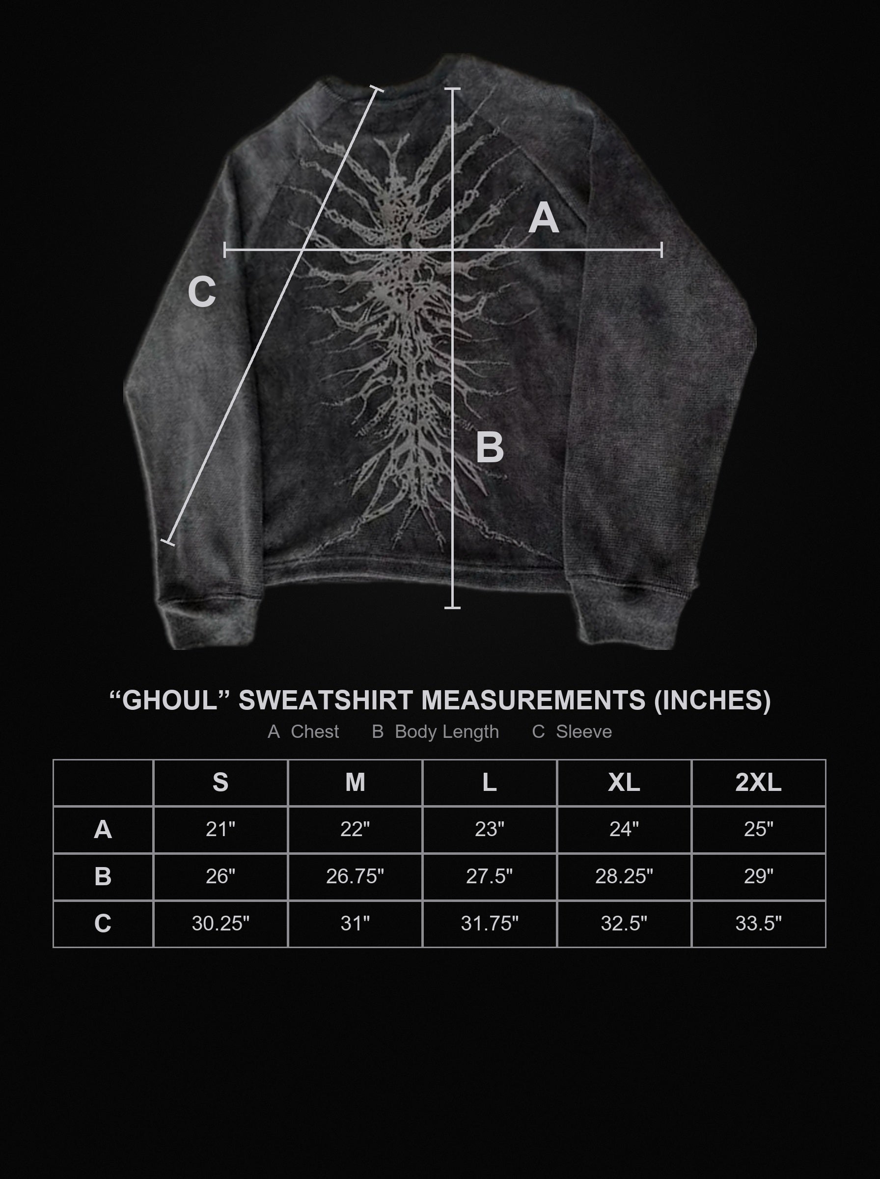 ghoul-pullover size chart