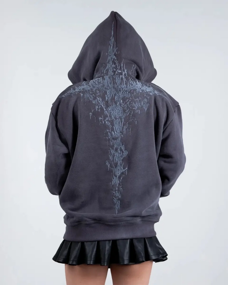 "Half a Million" Embroidered Hoodie (Grey) - pholoh