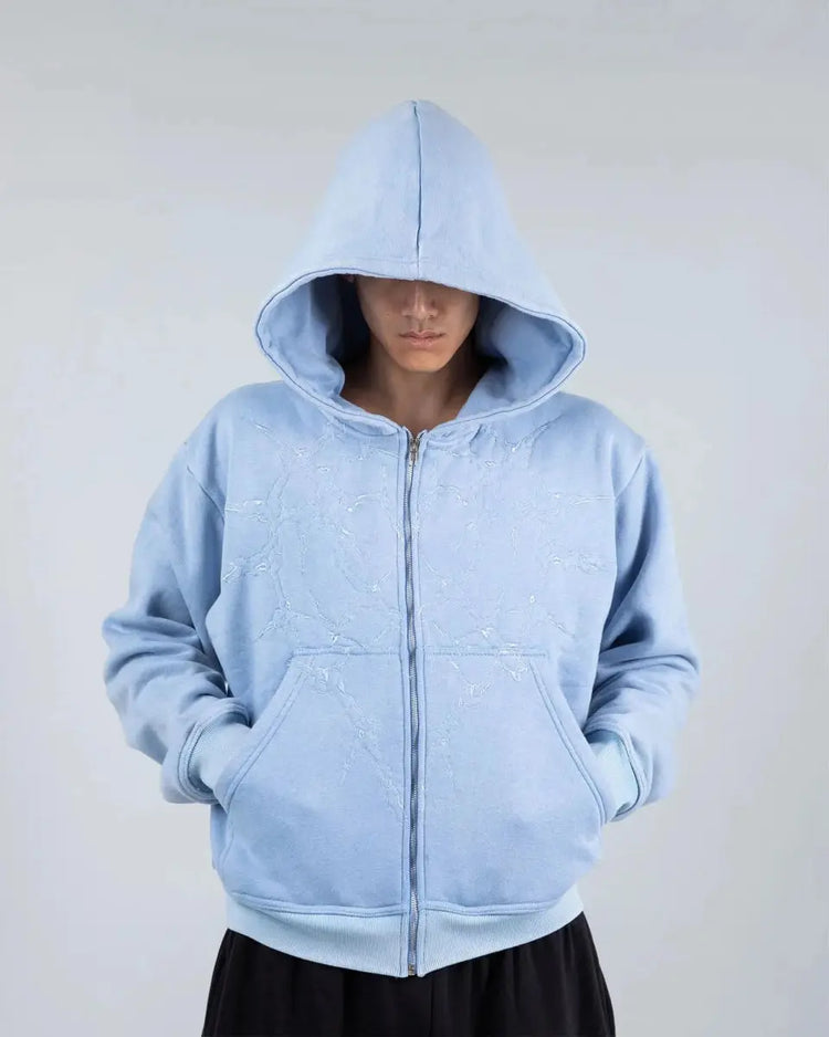“Half a Million” Embroidery Zip - Up (Baby Blue) - pholoh