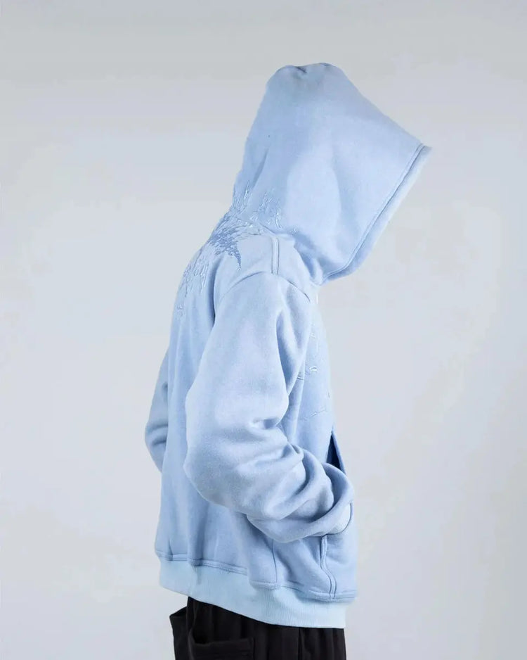 “Half a Million” Embroidery Zip - Up (Baby Blue) - pholoh