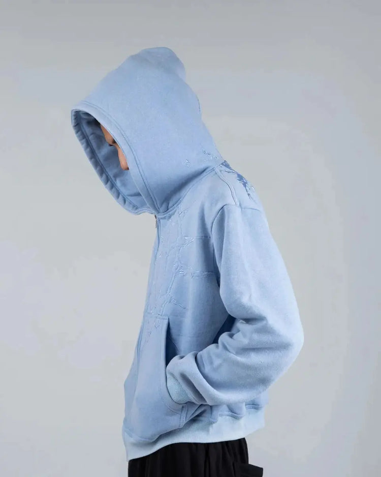 “Half a Million” Embroidery Zip - Up (Baby Blue) - pholoh