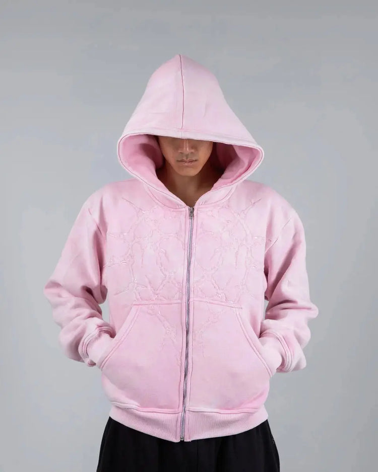 “Half a Million” Embroidery Zip - Up (Light Pink) - pholoh