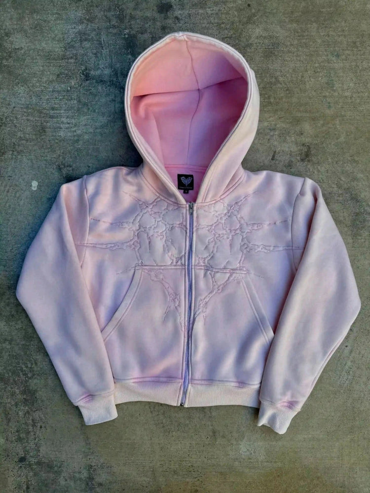 “Half a Million” Embroidery Zip-Up (Light Pink) pholoh