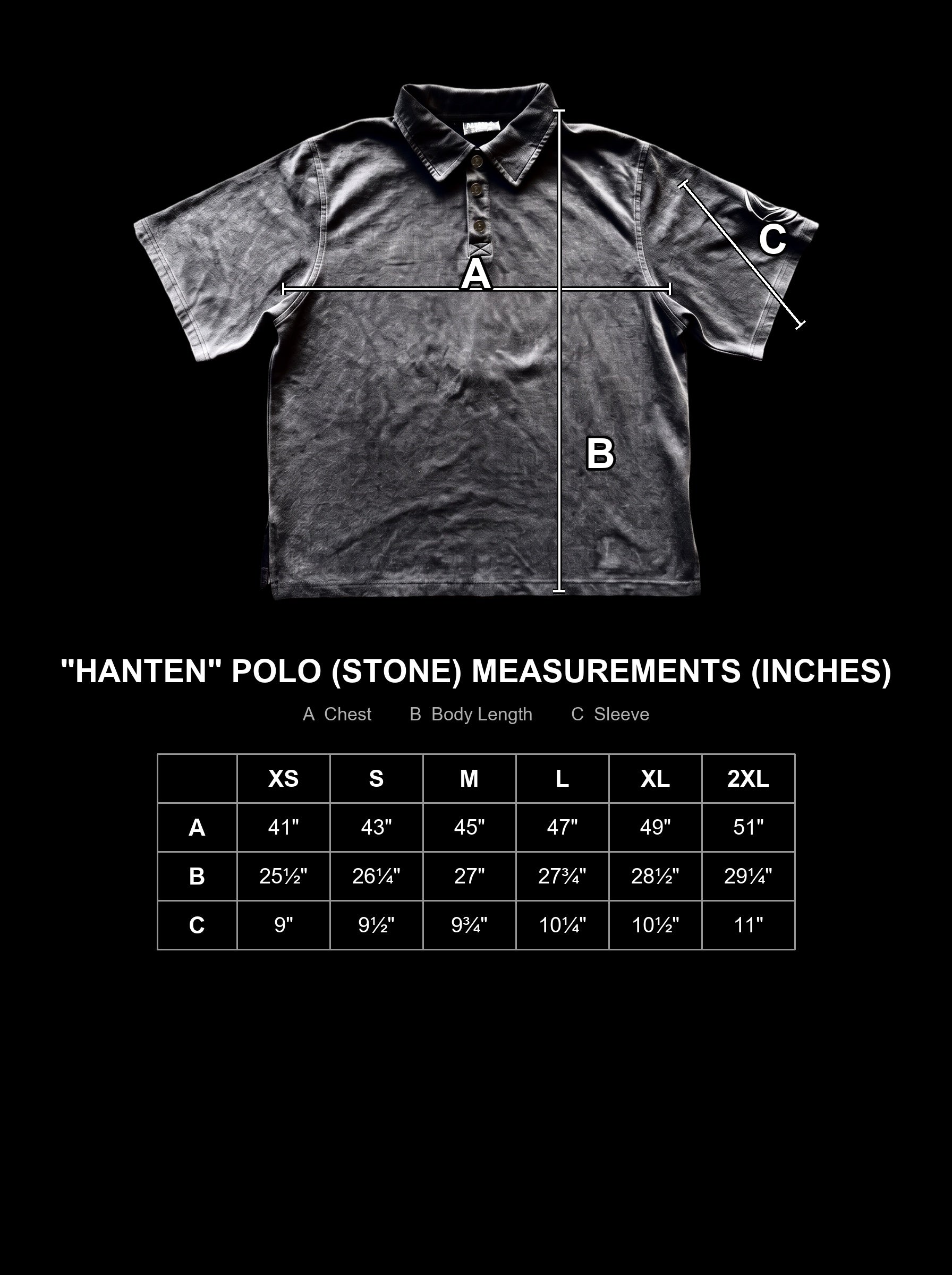 hanten-polo-black size chart