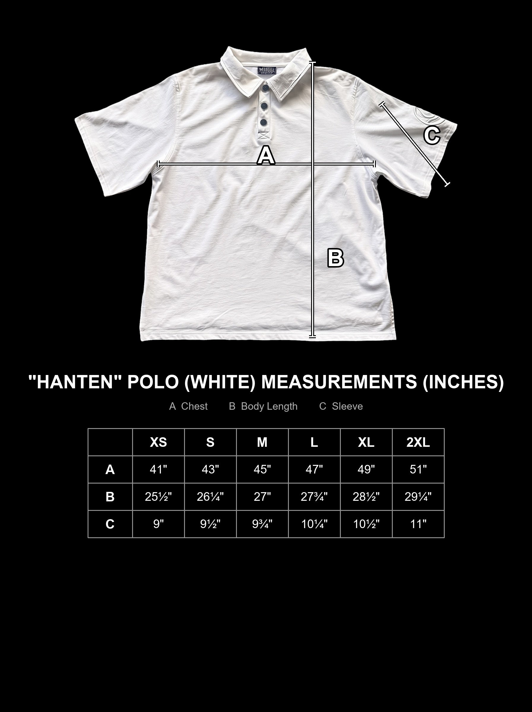 hanten-polo-white size chart