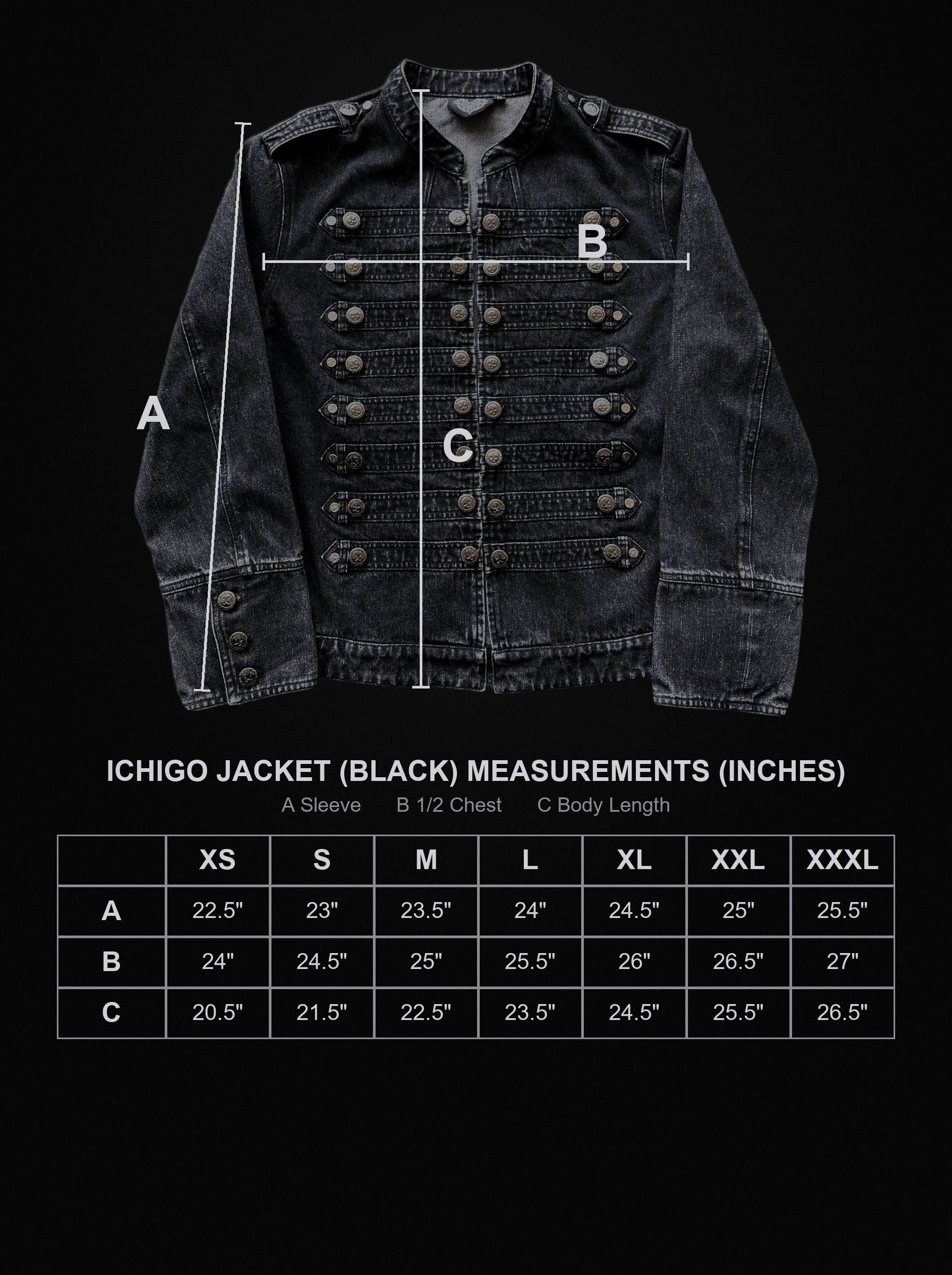 itchigo-jacket-black size chart