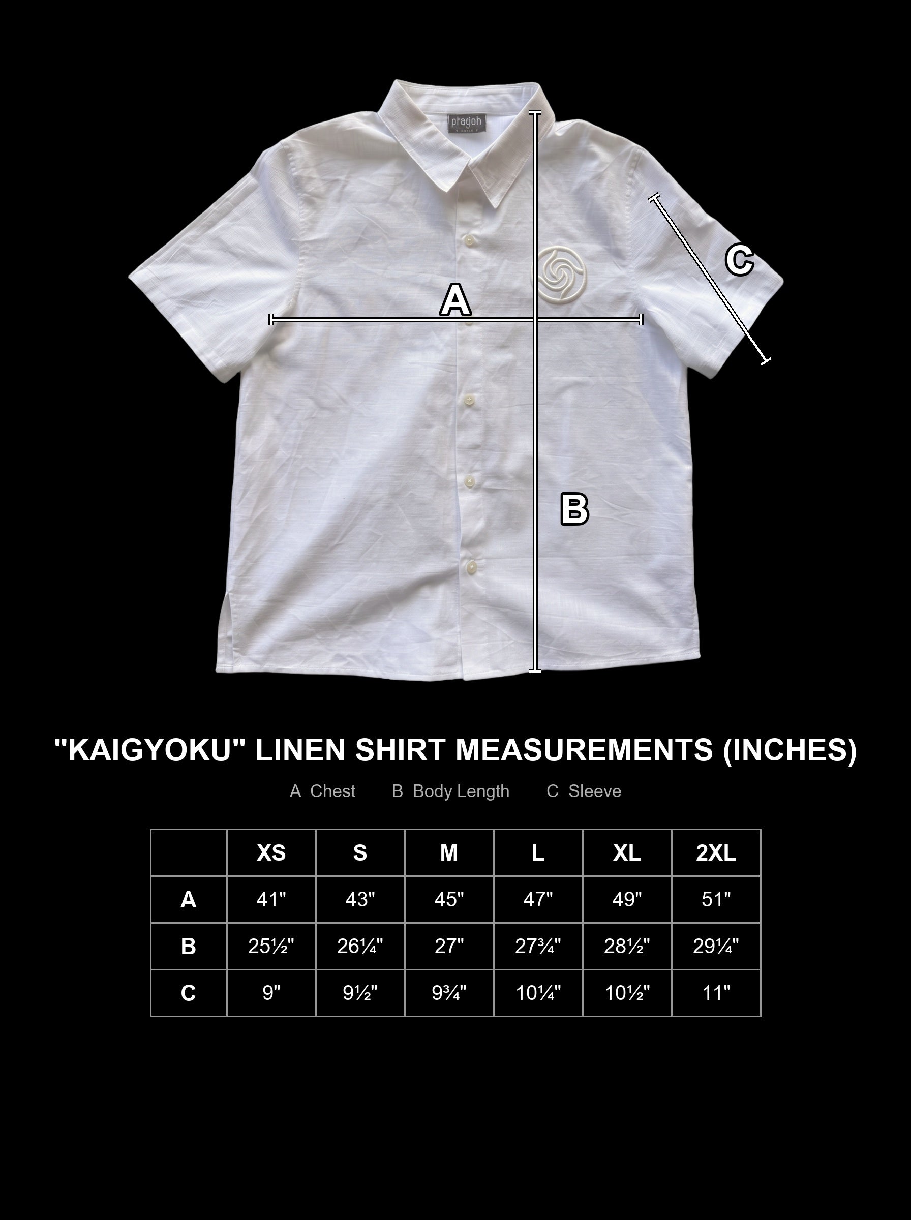 kaigyoku-linen-shirt size chart