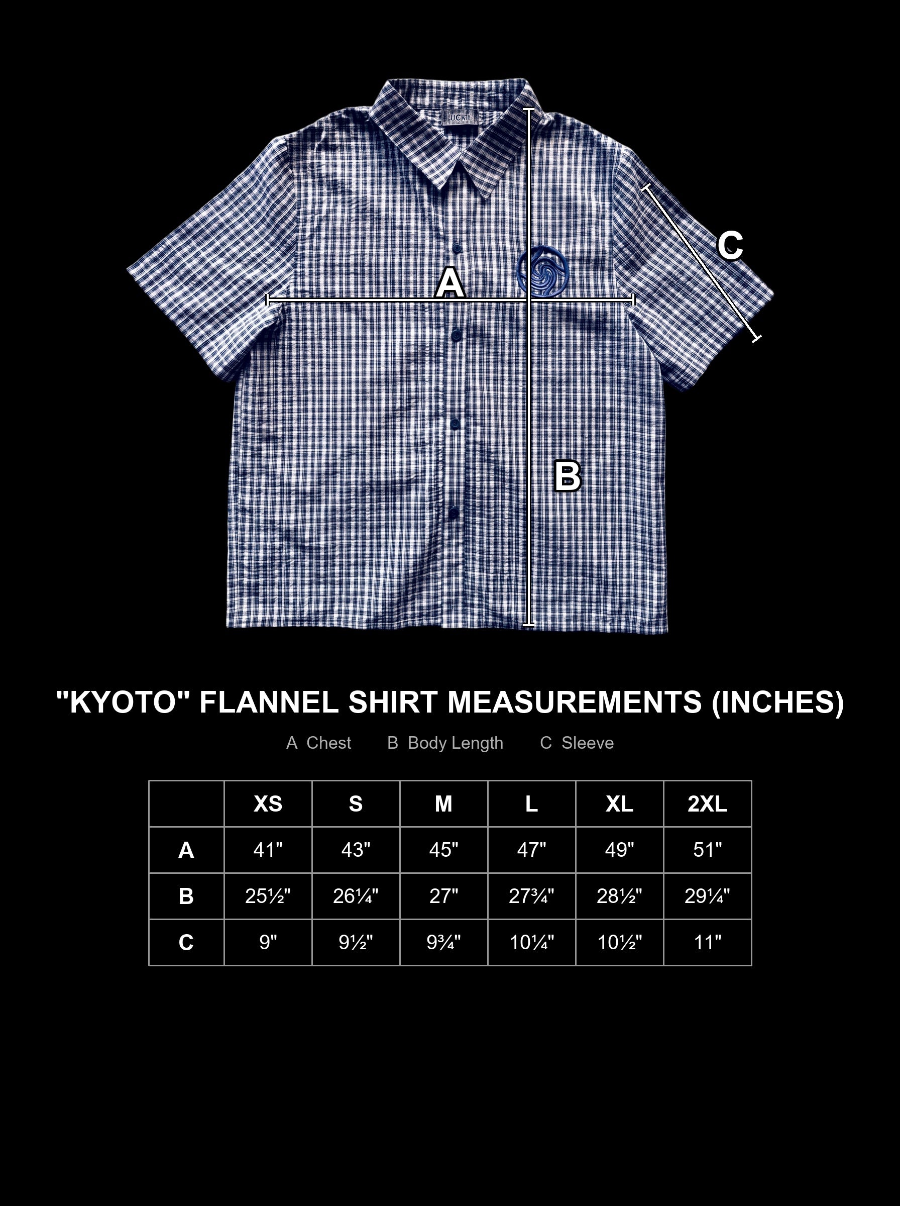 kyoto-flannel-shirt size chart