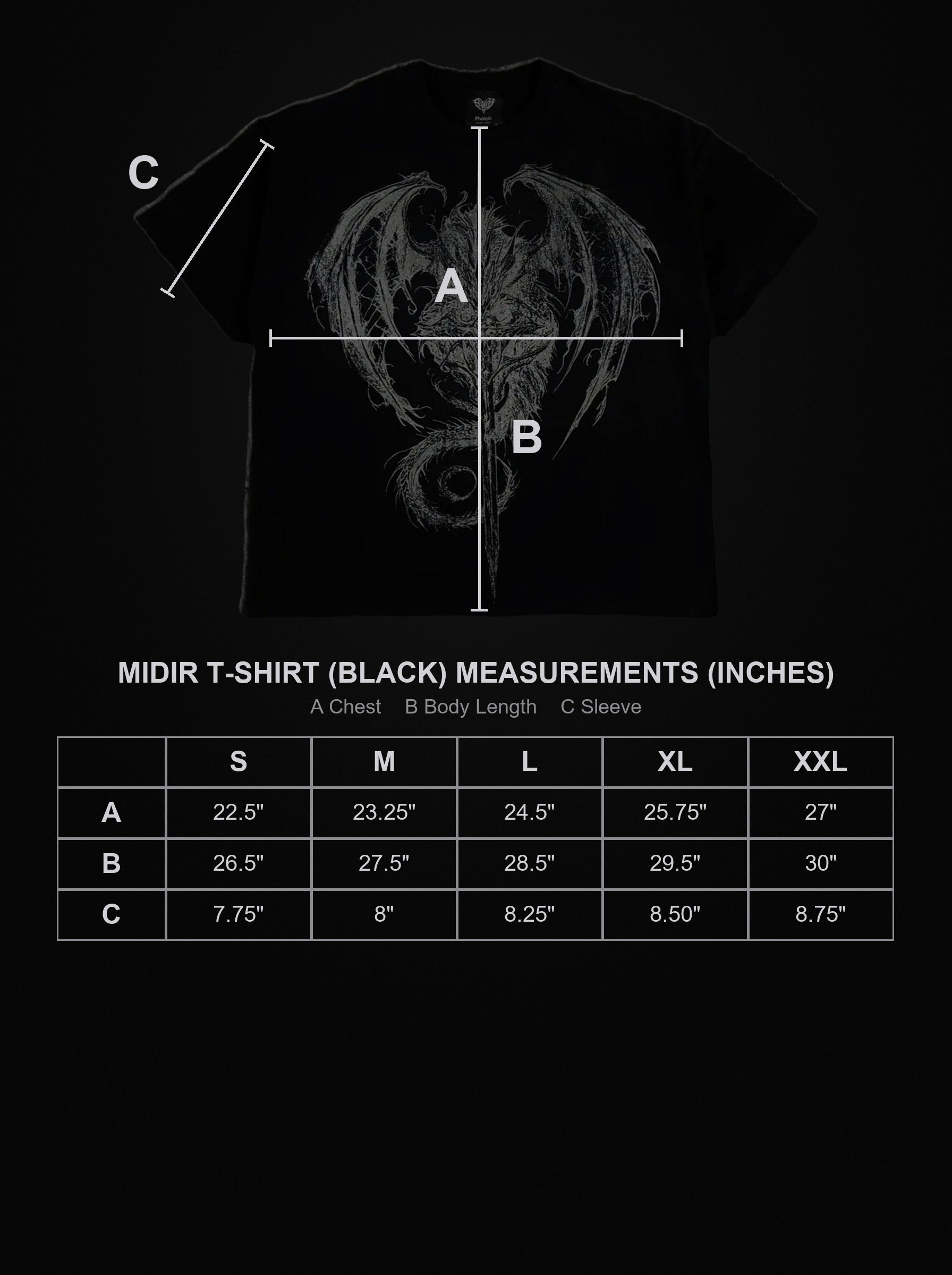 midir-t-shirt-black size chart