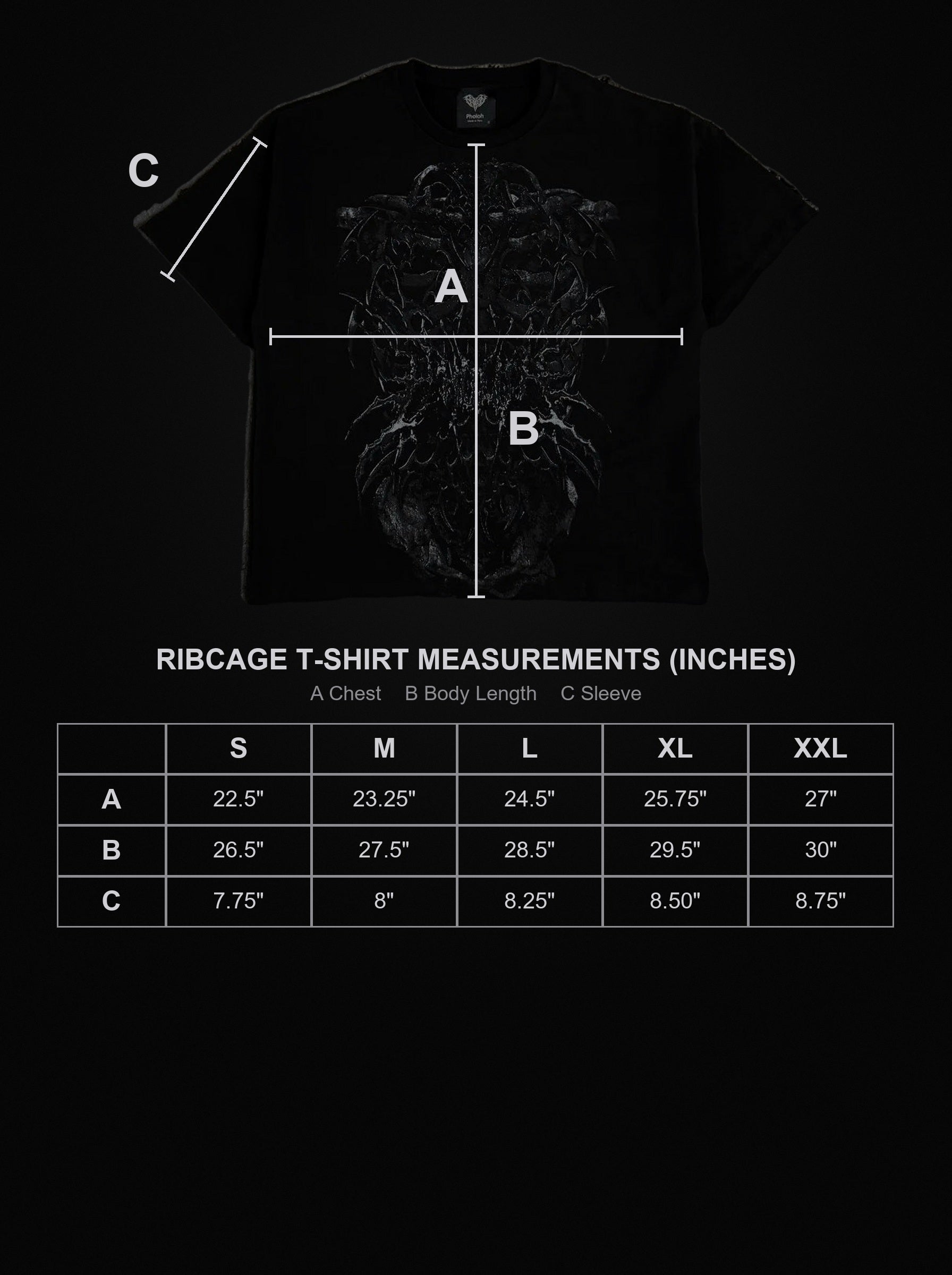 ribcage-t-shirt size chart
