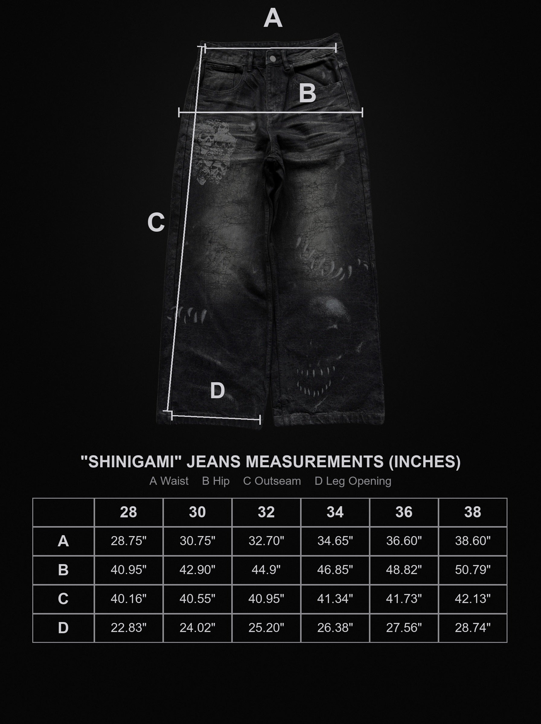 shinigami-jeans size chart