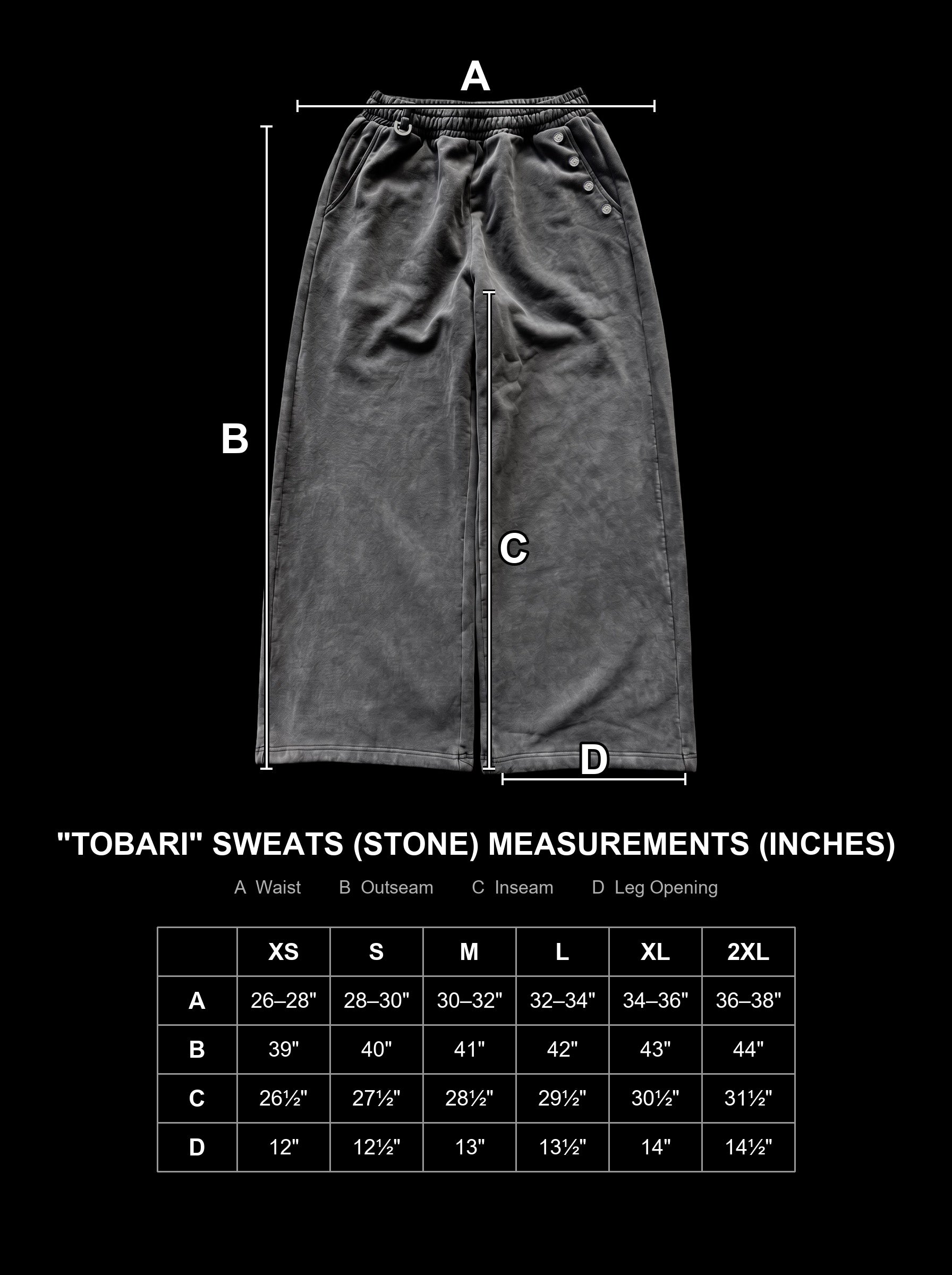 tobari-sweats-stone size chart