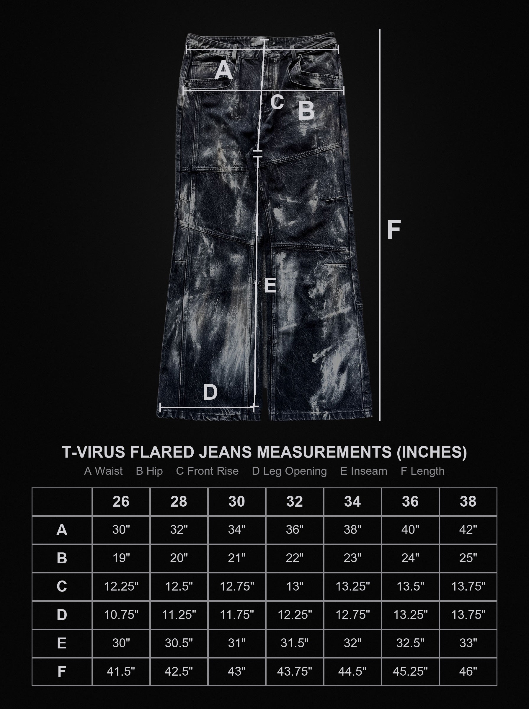 tvirus-splattered size chart