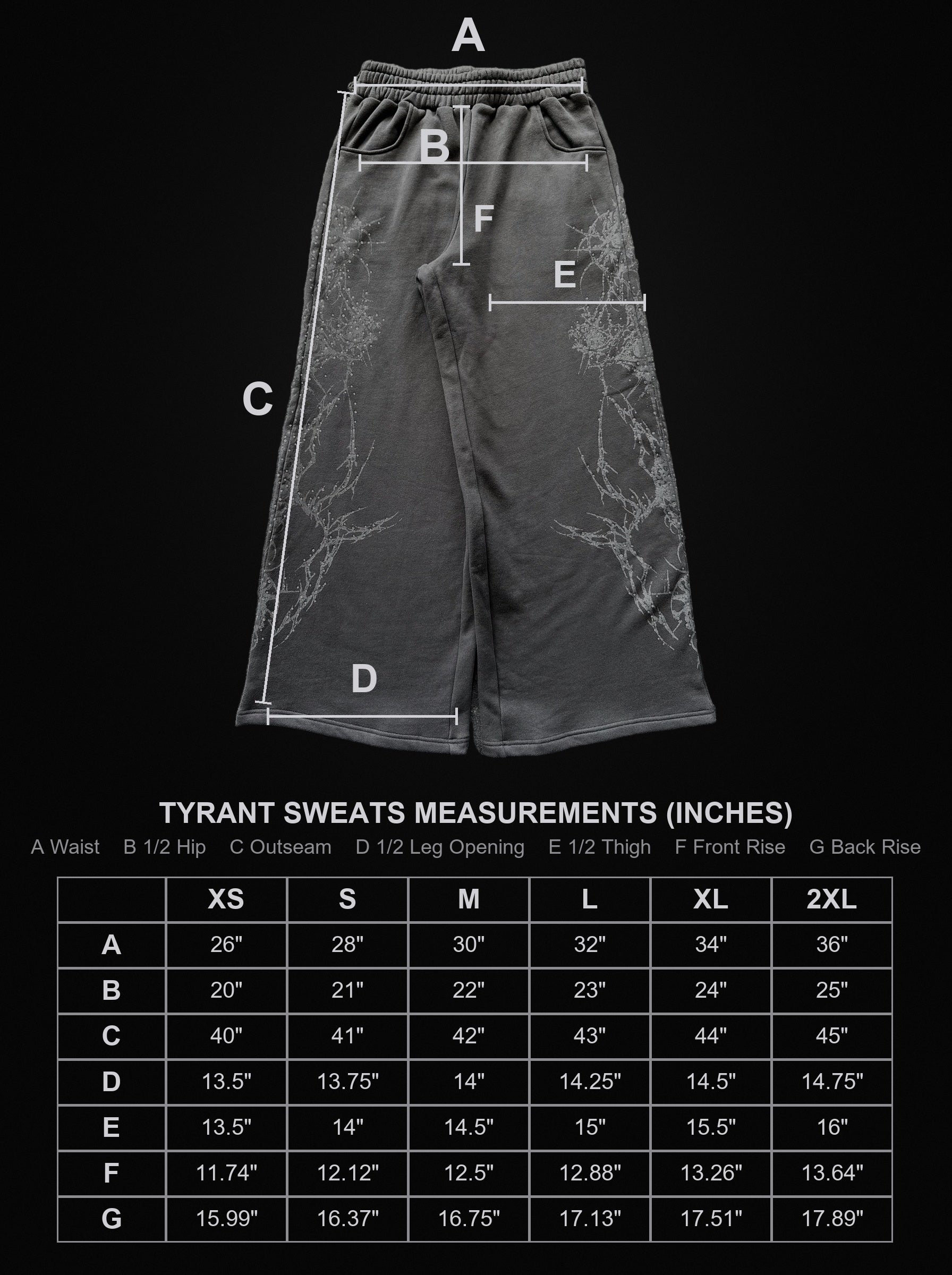 tyrant-sweatpants size chart