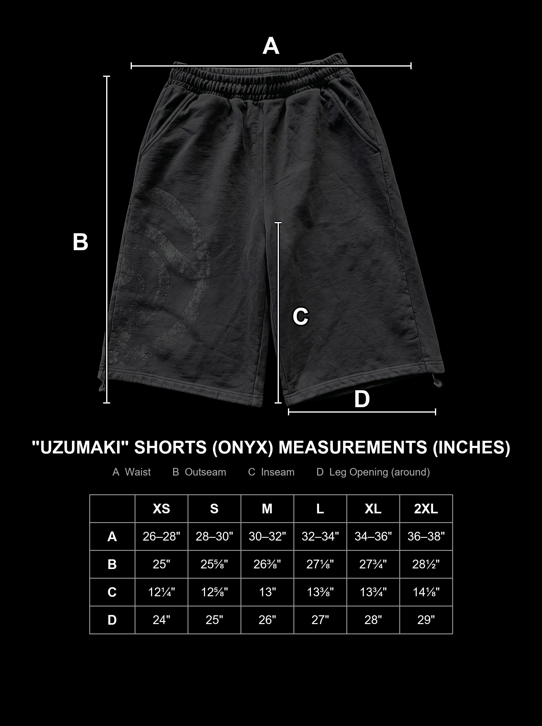 uzumaki-sweat-shorts-black size chart