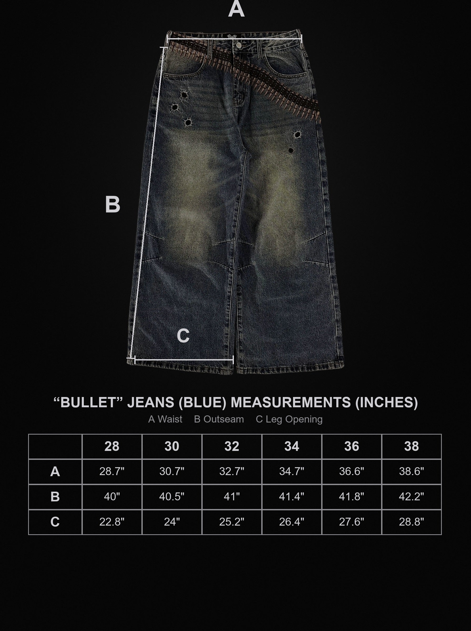 1400-bullet-jeans-blue size chart
