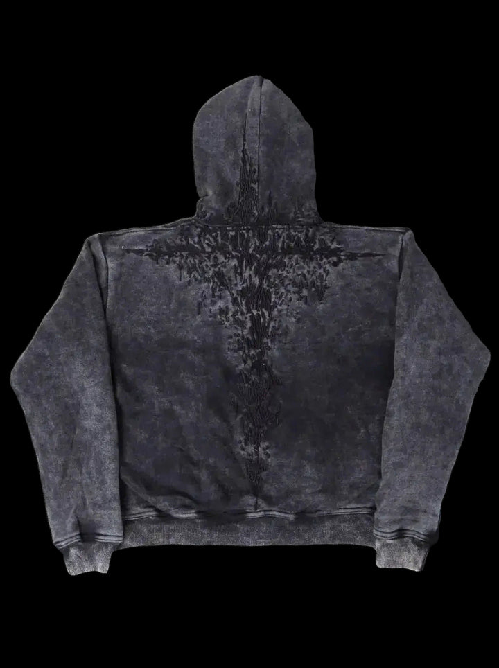 "Half a Million" Embroidered Hoodie (Black) — on black
