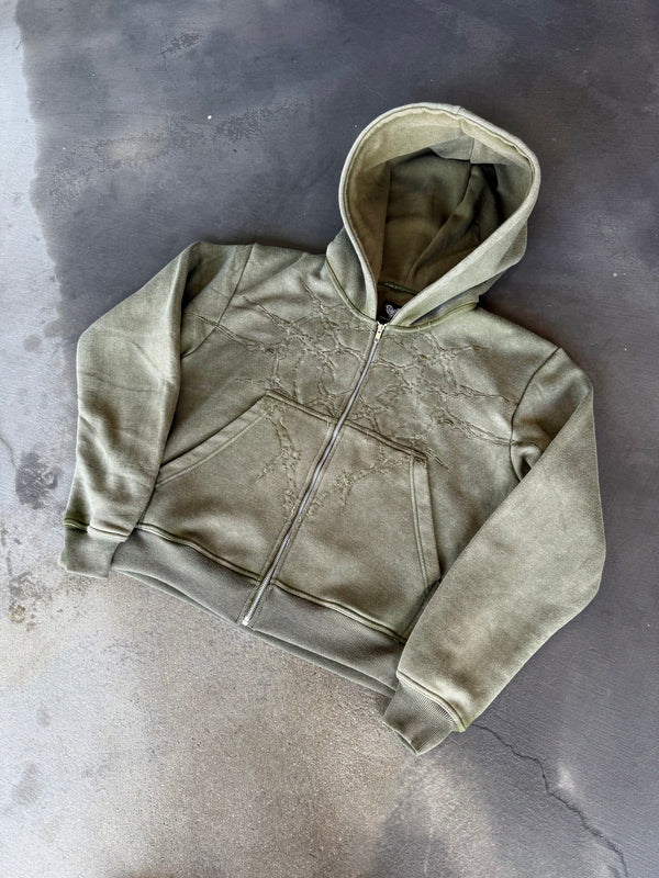 
    
      “Half a Million” Embroidery Zip-Up (Olive Green)
    
