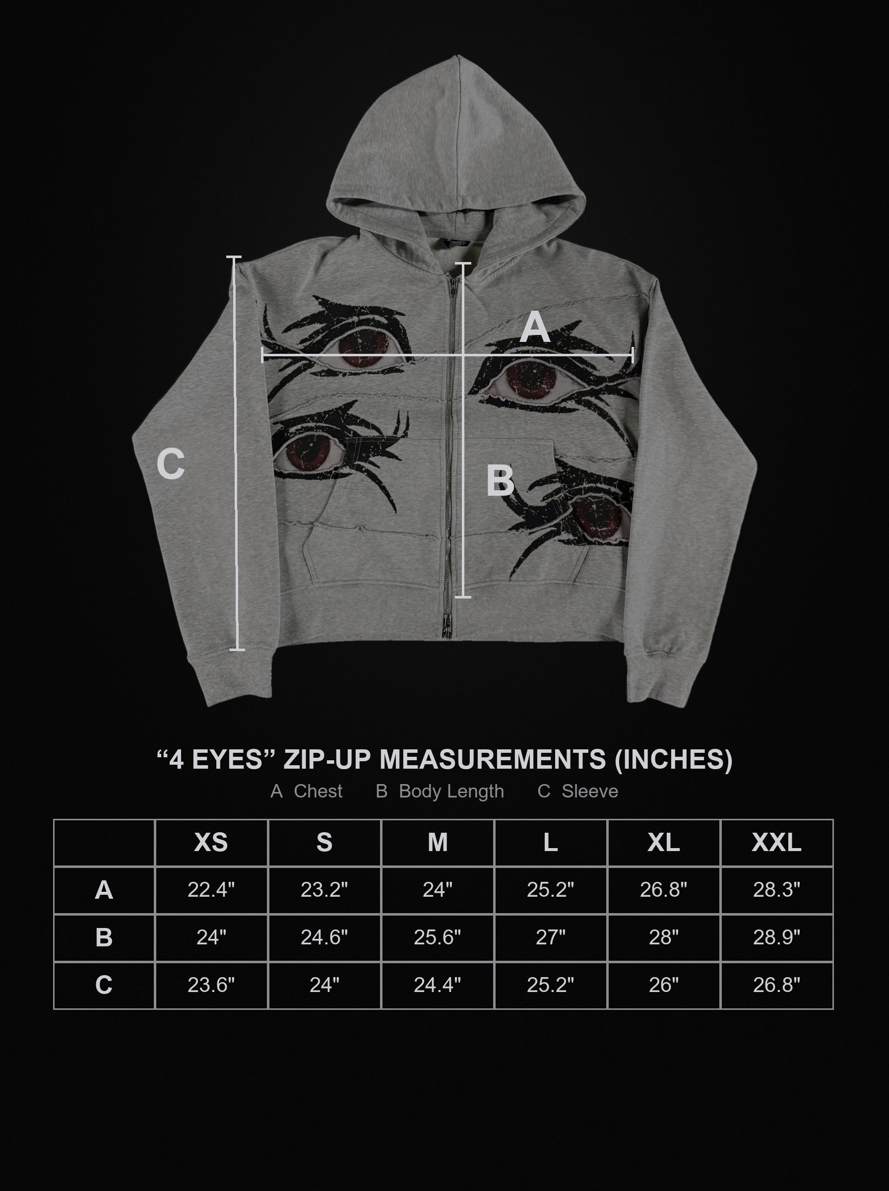 4-eyes-zip-up size chart