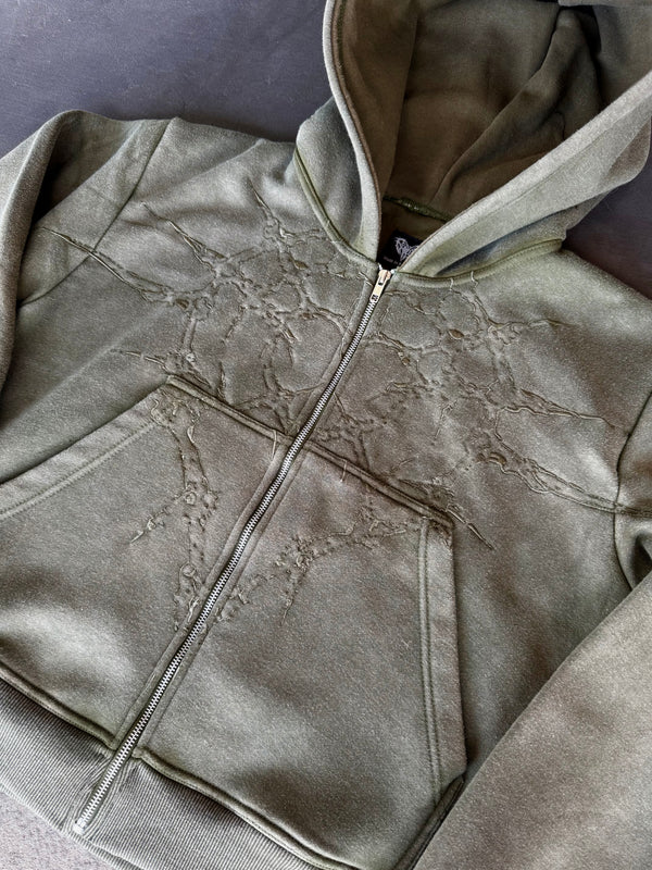 “Half a Million” Embroidery Zip-Up (Olive Green) - Second Image