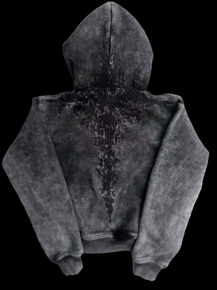 “Half a Million” Embroidery Zip-Up (Black) — on black