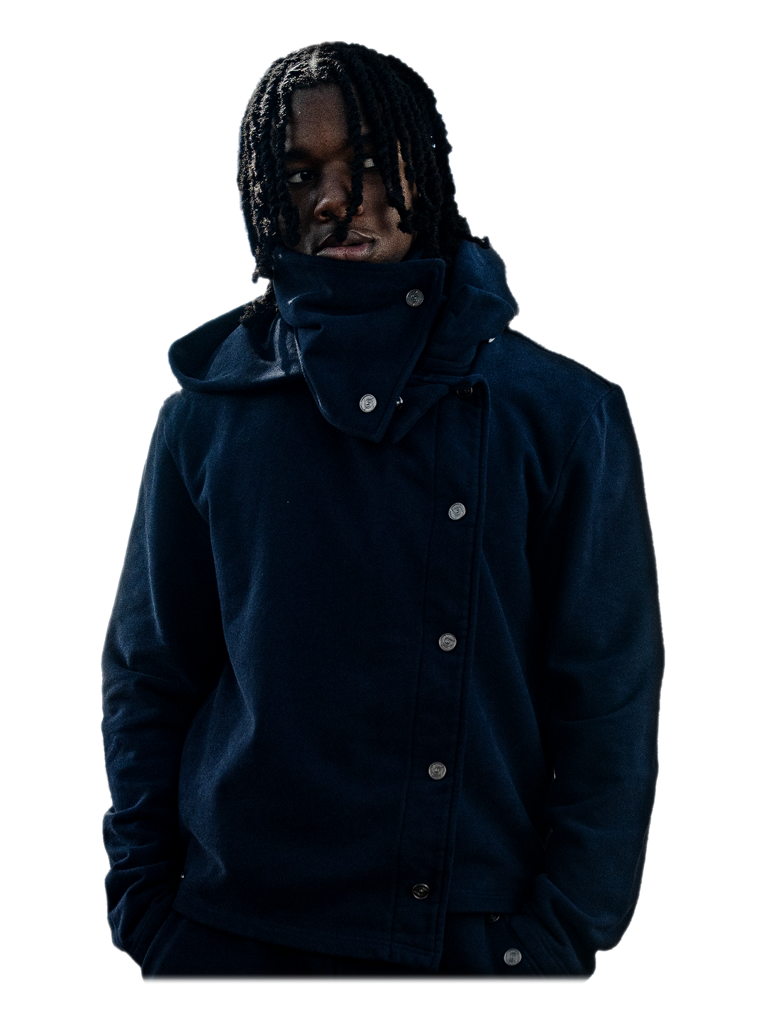 Ao Jacket (Navy), front, on model