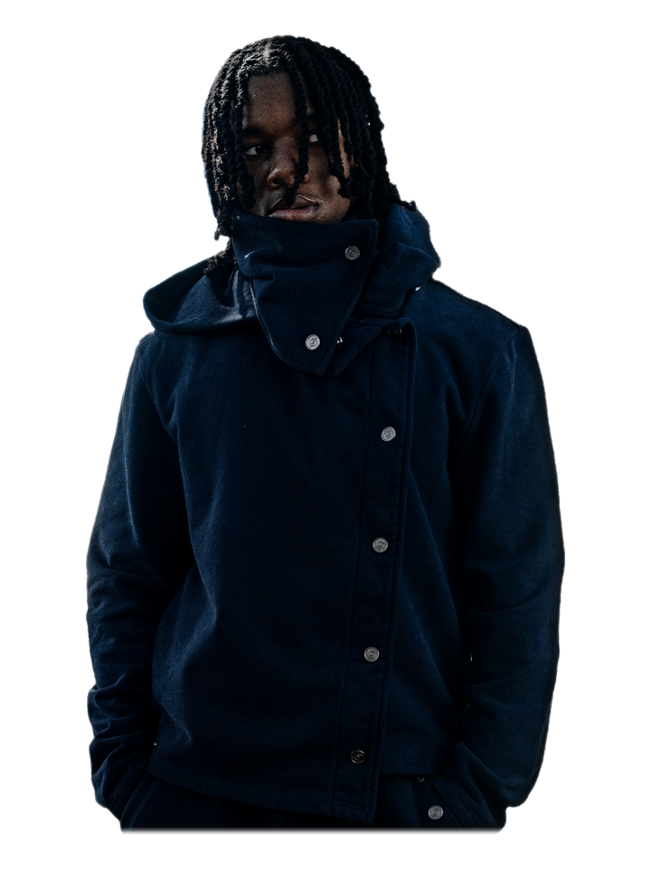 Ao Jacket (Navy), front, on model