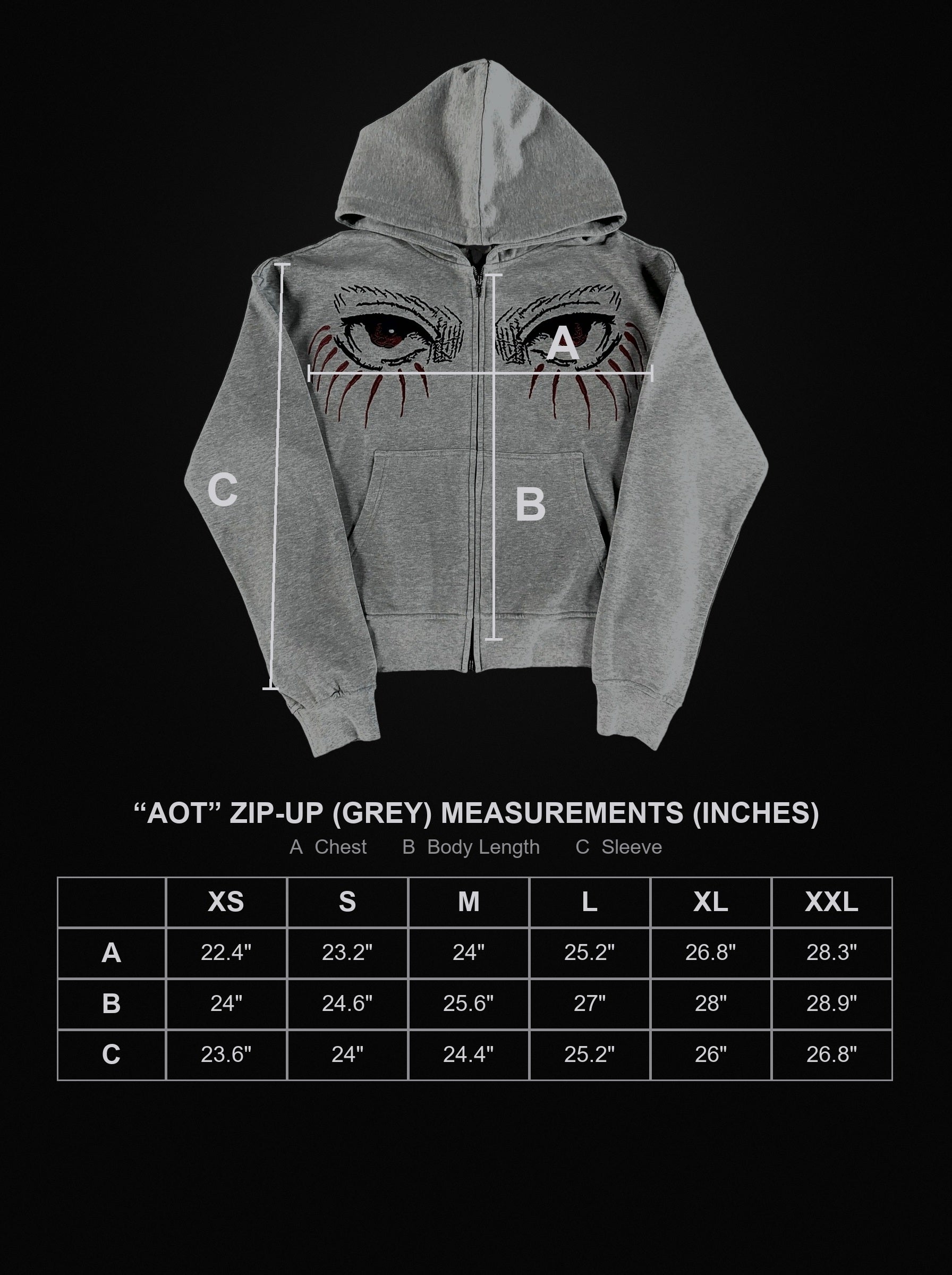 aot-zip-up-grey size chart