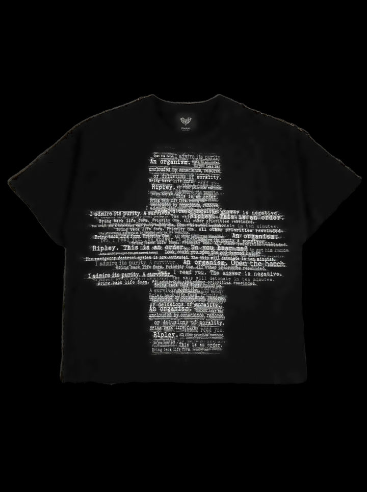 “2-Alien” T-Shirt (Black) — on black