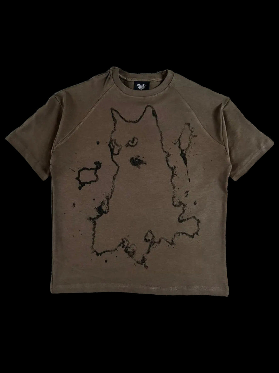 “Cat” T-Shirt (Coffee) — on black