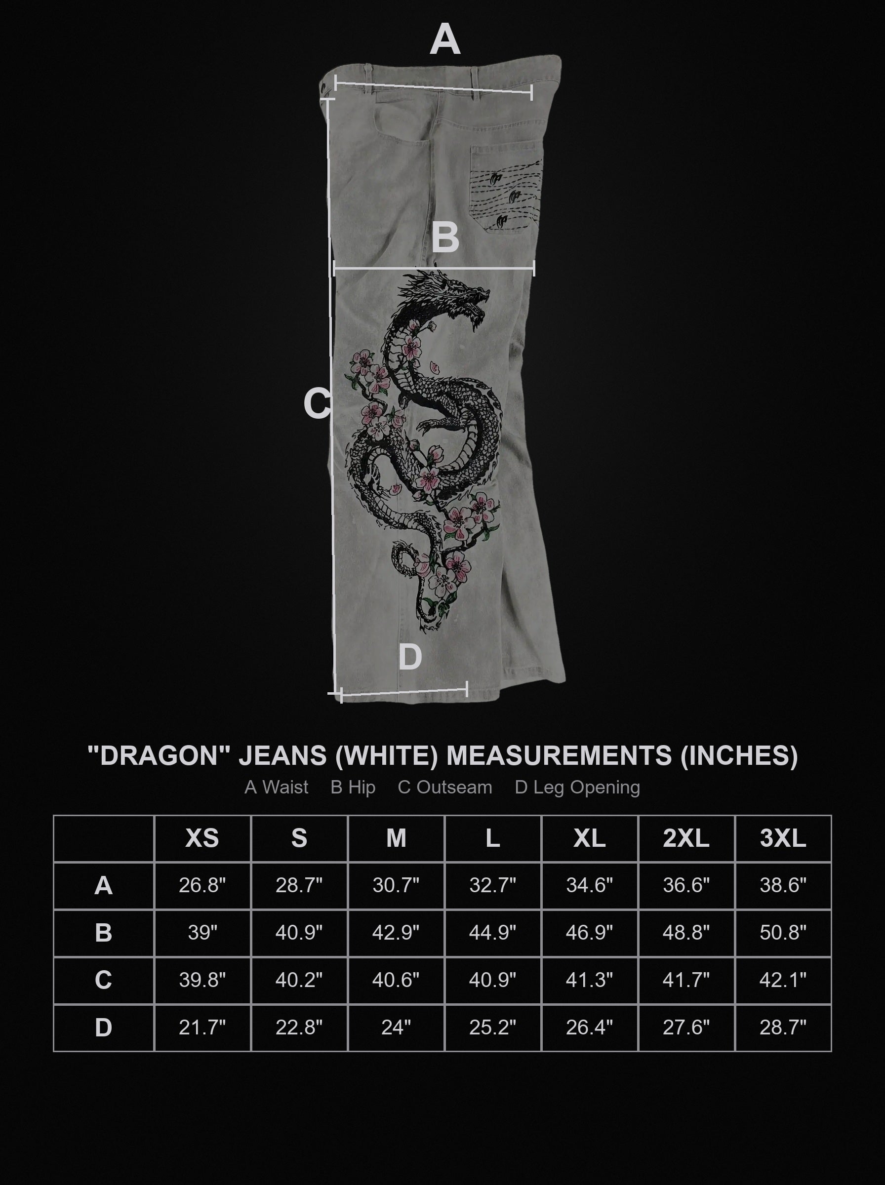 dragon-jeans-white size chart