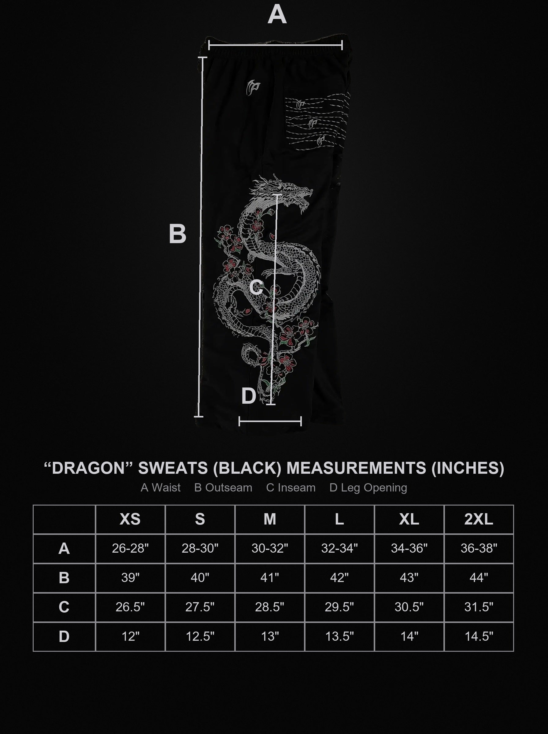 dragon-sweats-black size chart
