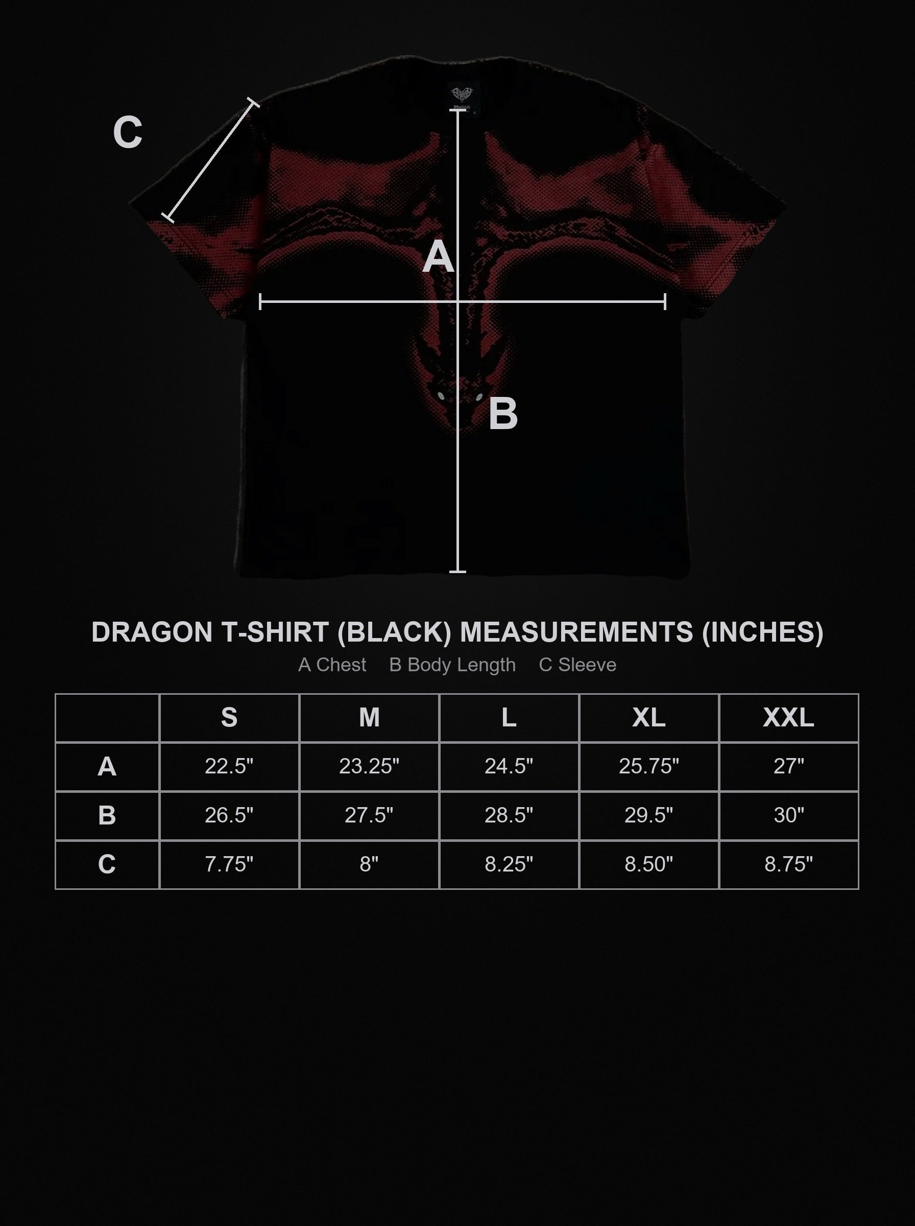 dragon-t-shirt-black size chart