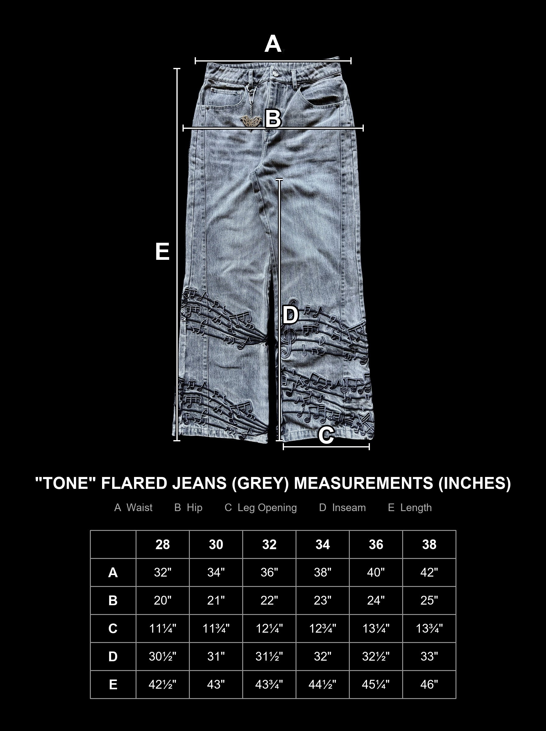 flared-music-jeans-gray size chart