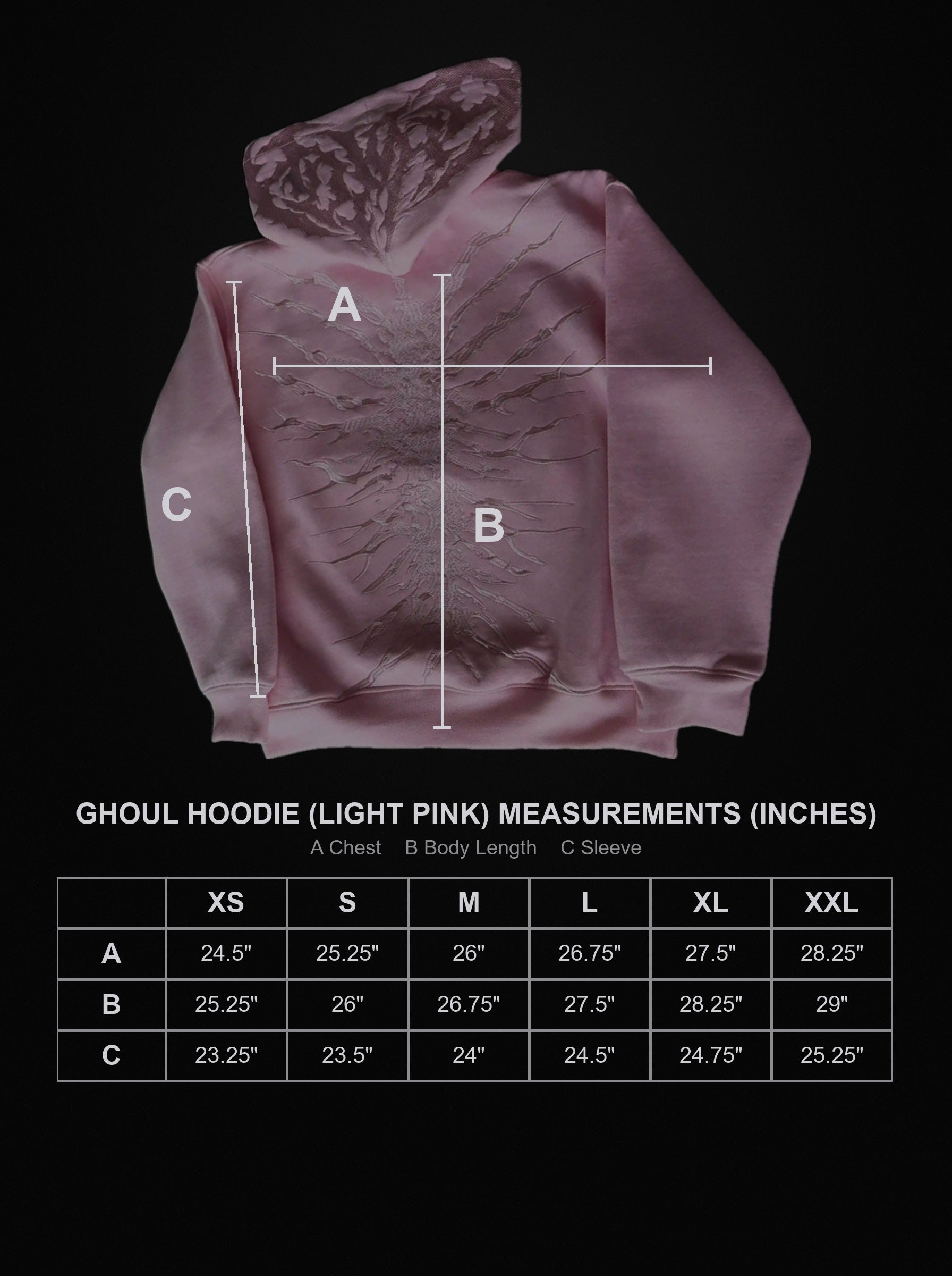 ghoul-hoodie-light-pink size chart