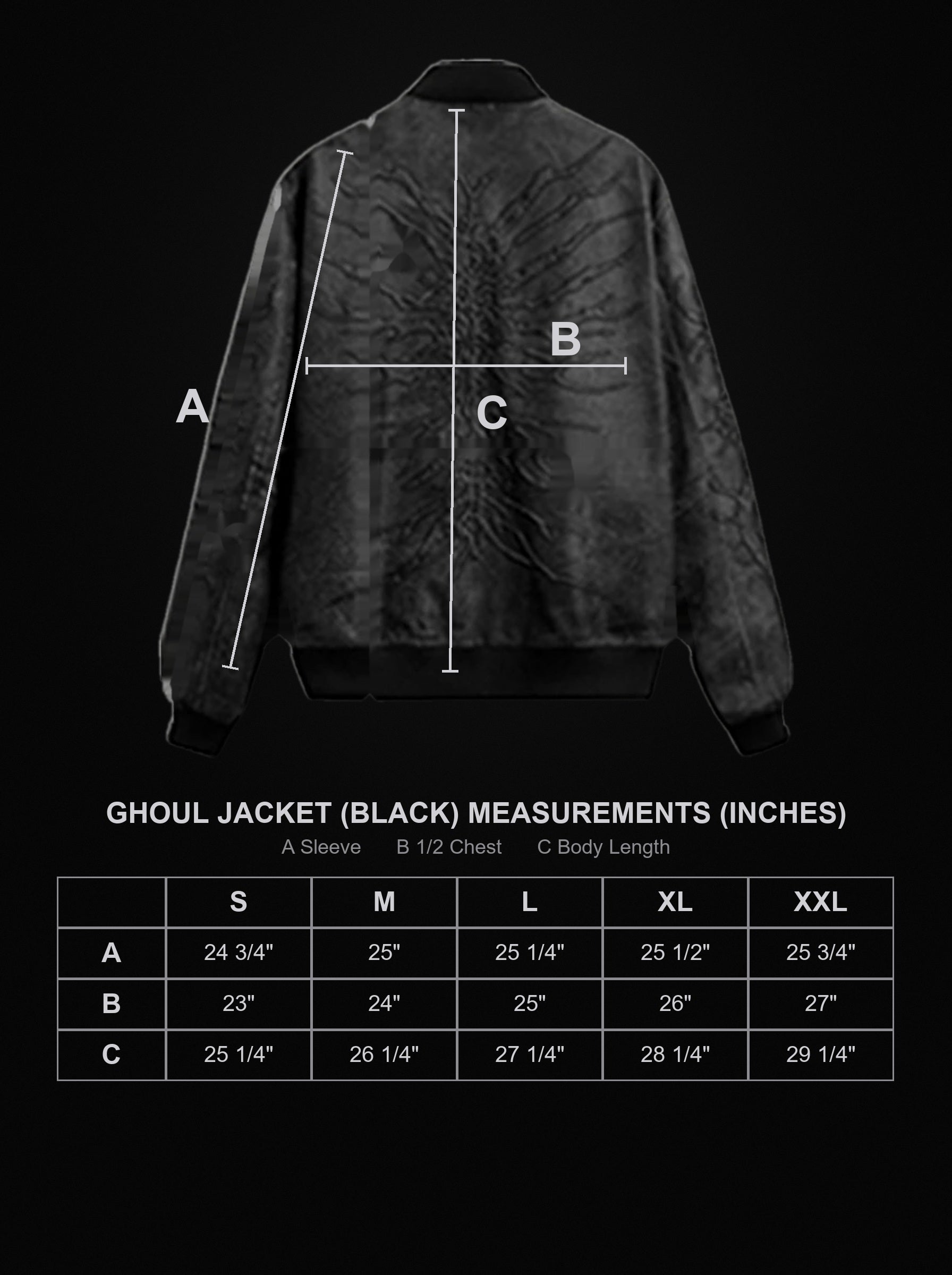 ghoul-jacket-black size chart
