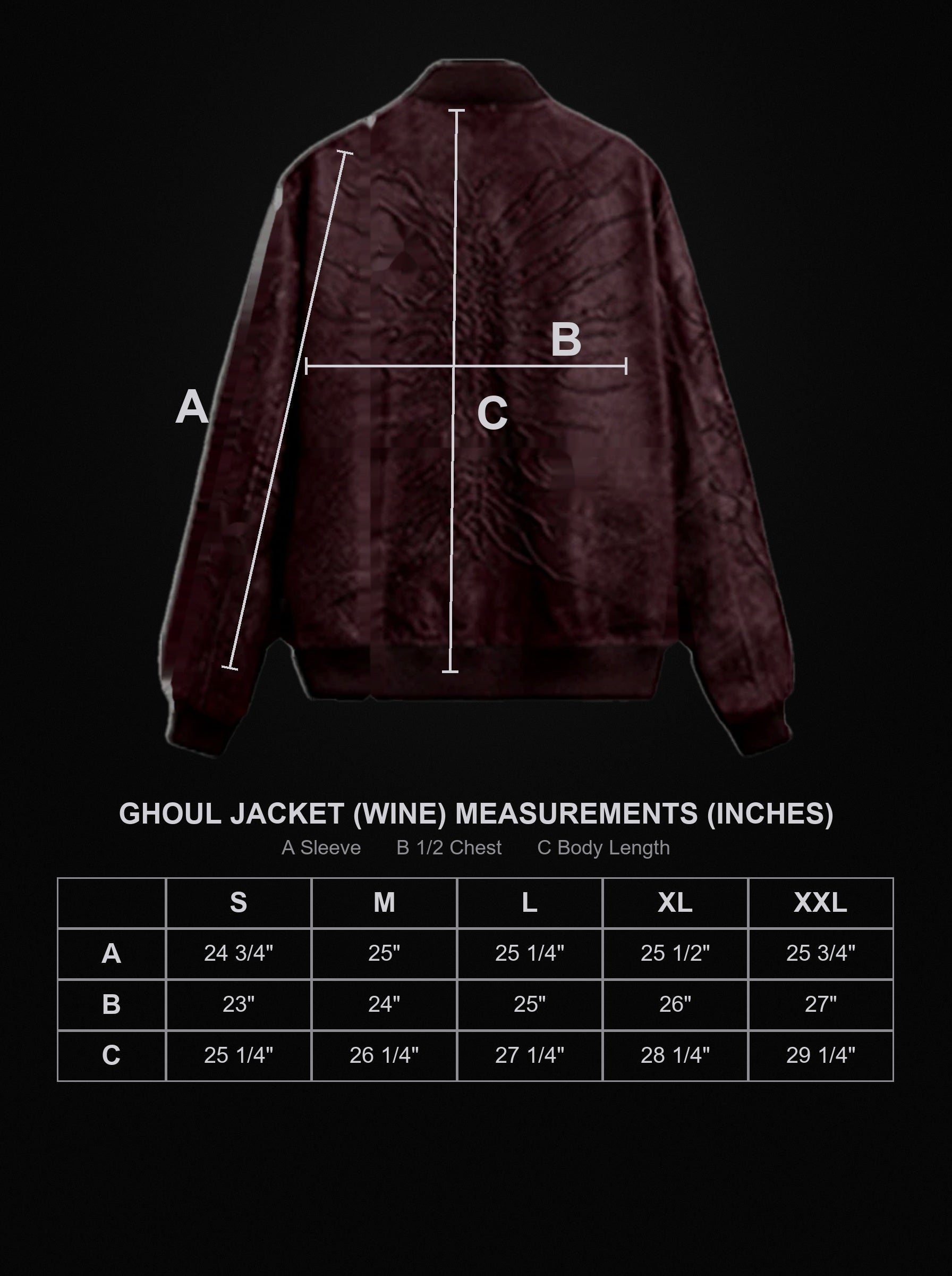 ghoul-jacket-crimson size chart
