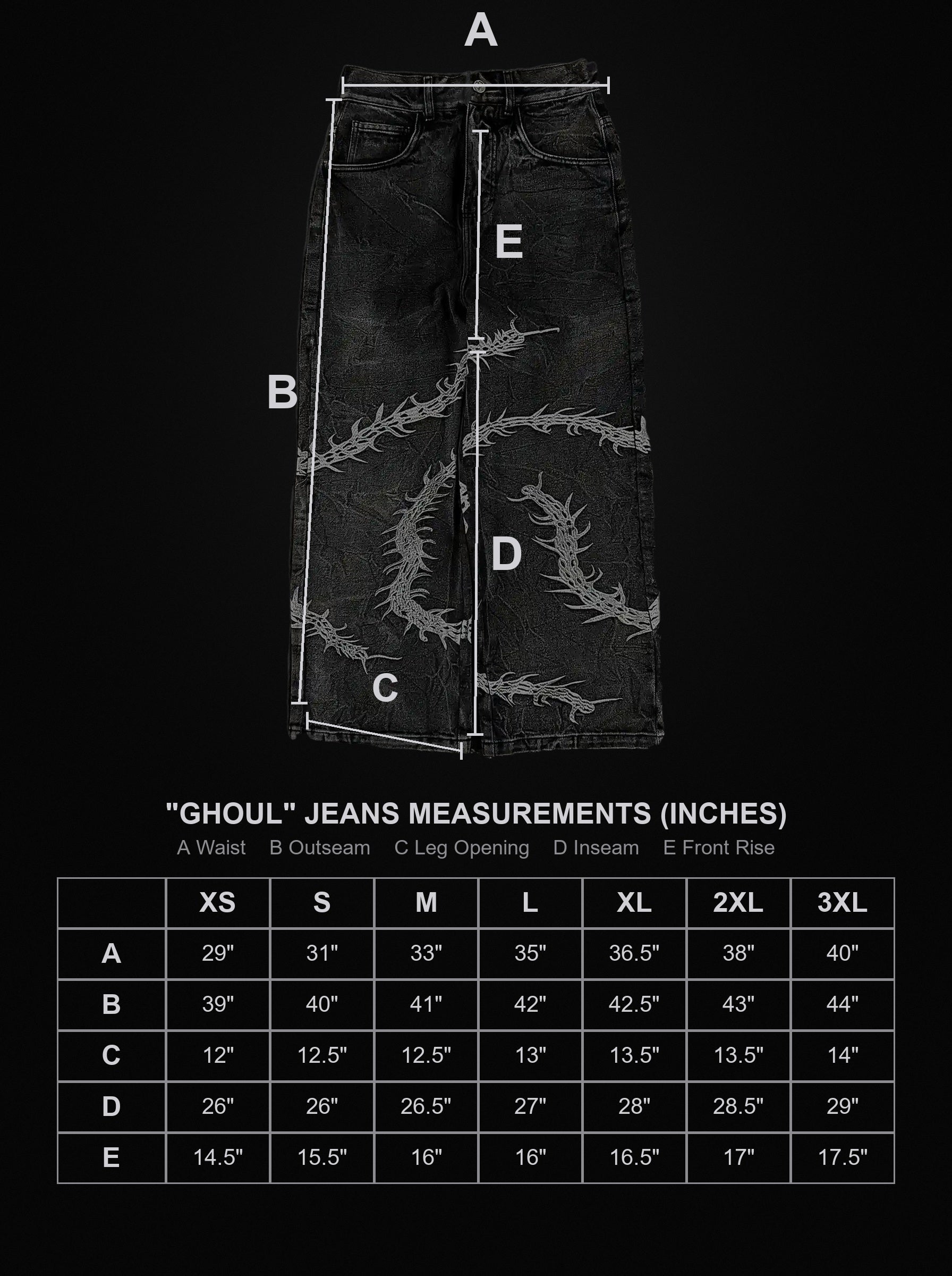 ghoul-jeans size chart