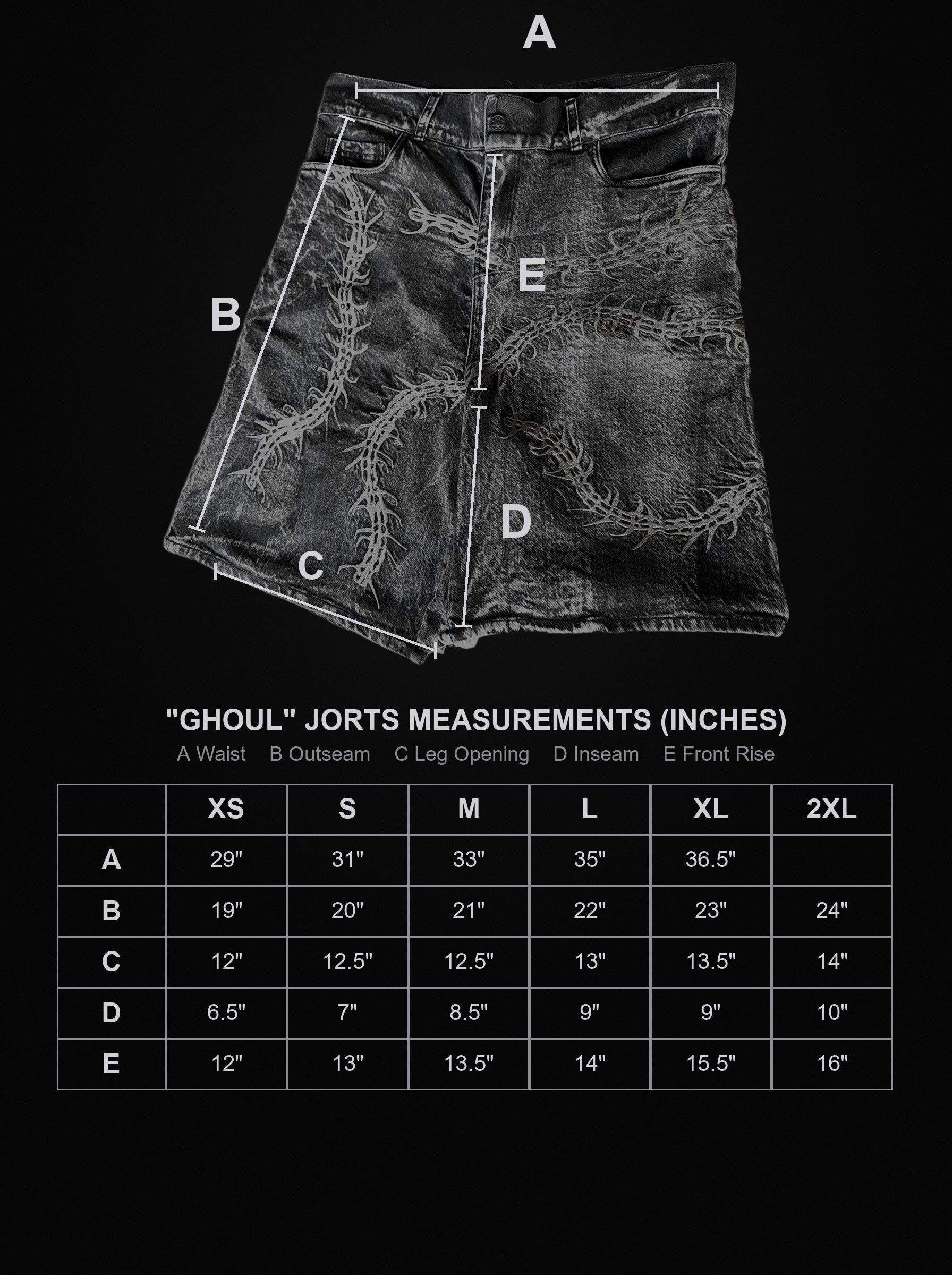 ghoul-jorts size chart
