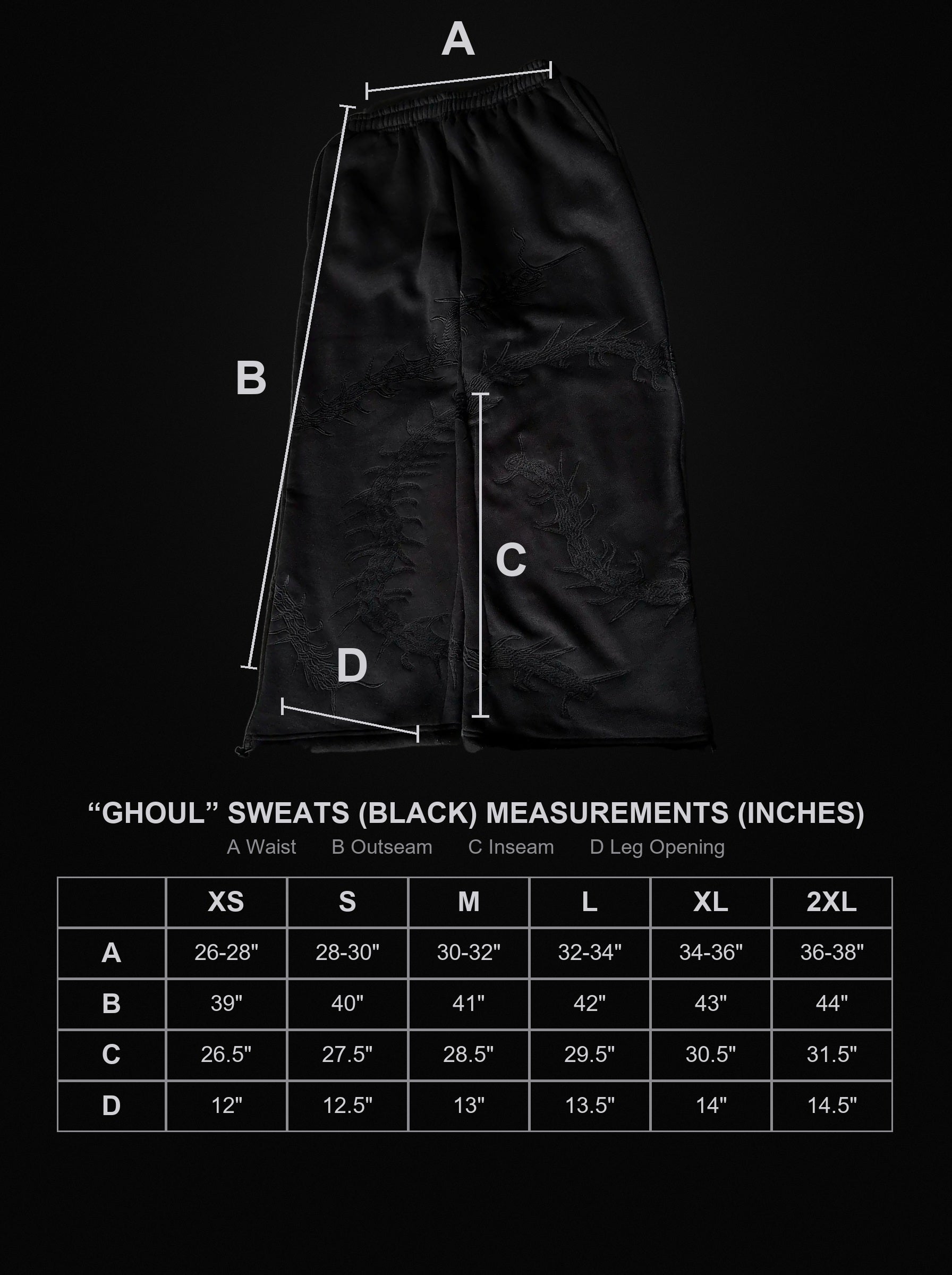 ghoul-sweats-black size chart