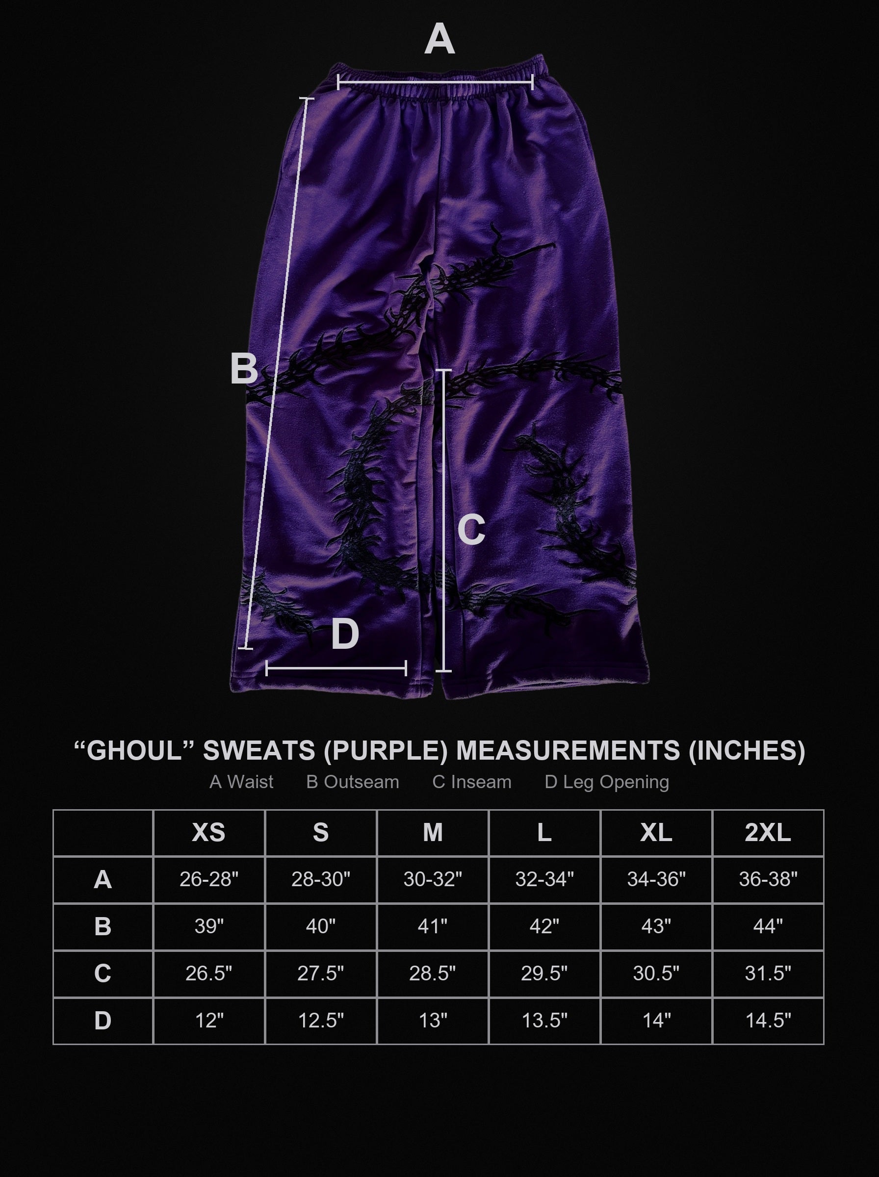ghoul-sweats-purple size chart