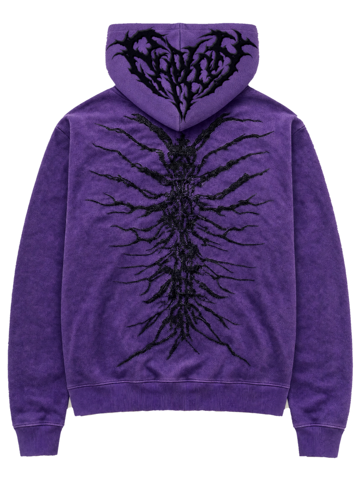 Ghoul Zip-Up Purple back with the Pholoh logo embroidered across the hood