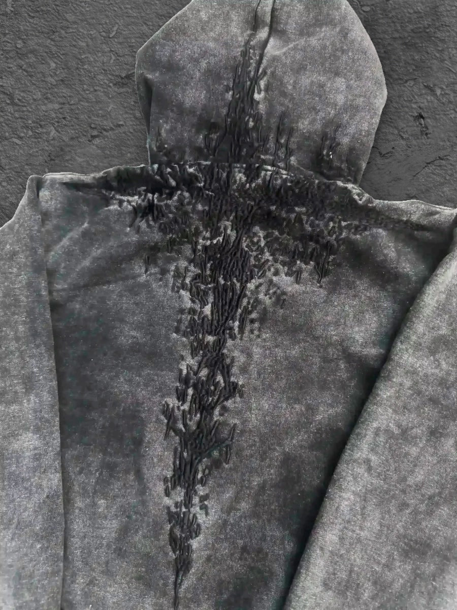 half a million embroidery zip up black